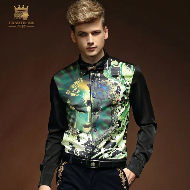 FANZHUAN Brand Free shipping New Featured Clothing Mens male Spring Autumn Winter Personality Print Slim Long Sleeve Shirt 14283