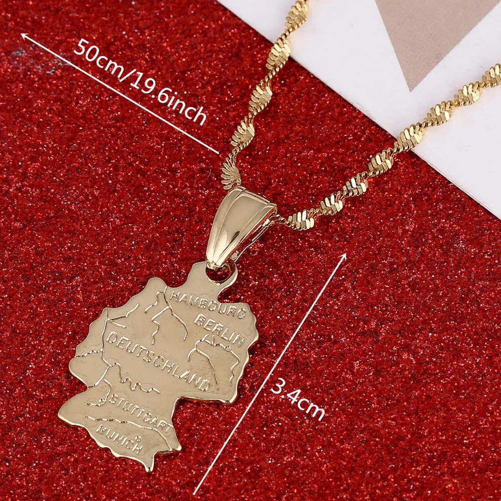 Map of Deutschland Necklace Pendants Chain for Women Gold Color Jewelry Germany Map German