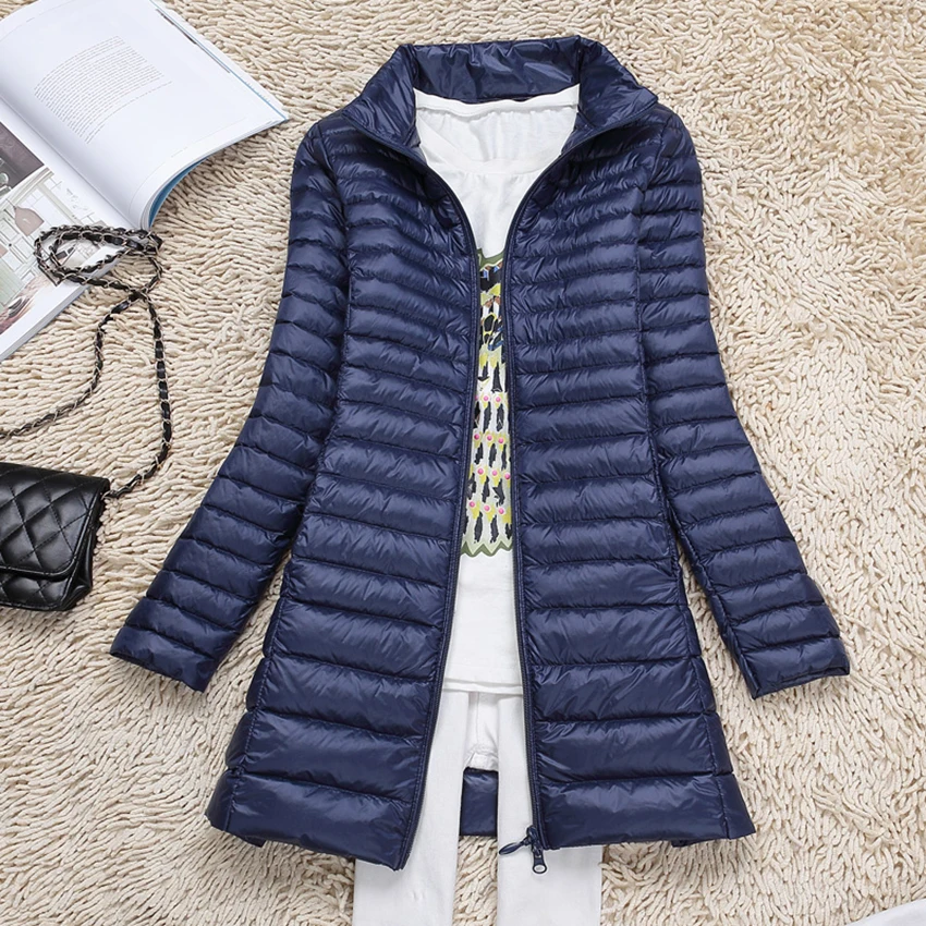 

2025 Autumn Winter Ultra Light White Duck Down Parkas Women Down Jacket Parkas Ladies Midi Long Warm Slim Puffer Coat Outerwear