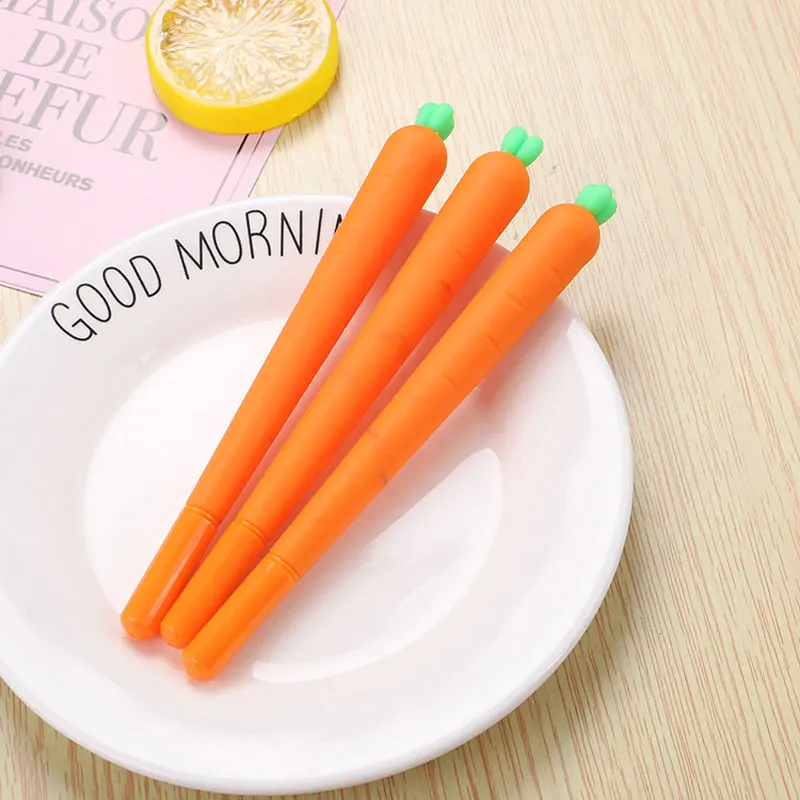 

3PCS 0.5mm Creative Simulation Carrot Gel Pen Cute Student Silicone Material Scrub Pen School Office Signature Pen