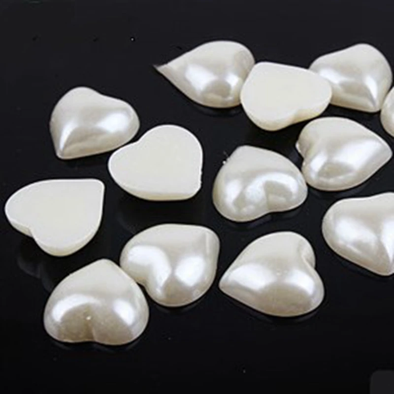 100pcs/lot 10mm Flatback ivory heart Pearl Christmas Craft Embellishment Wedding Decoration