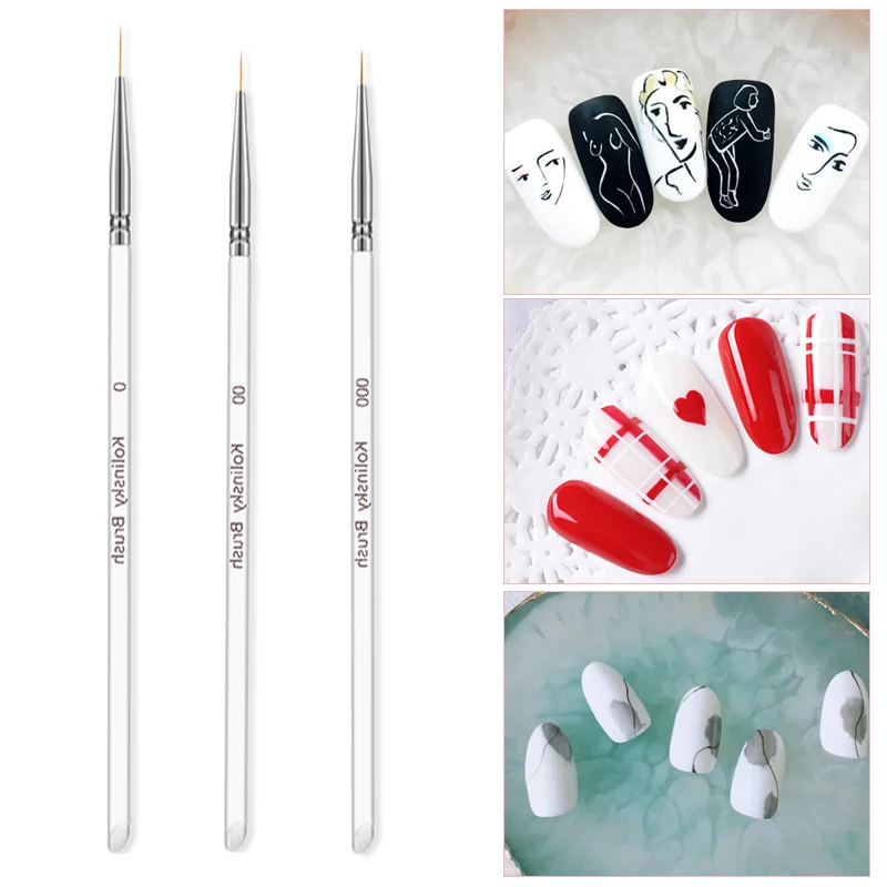 3Pcs/Set Crystal Fine Liner Brush Nail Art Striping Brushes Thin Line Nail Brush Details Painting Pen Gel Nail Painting Tools