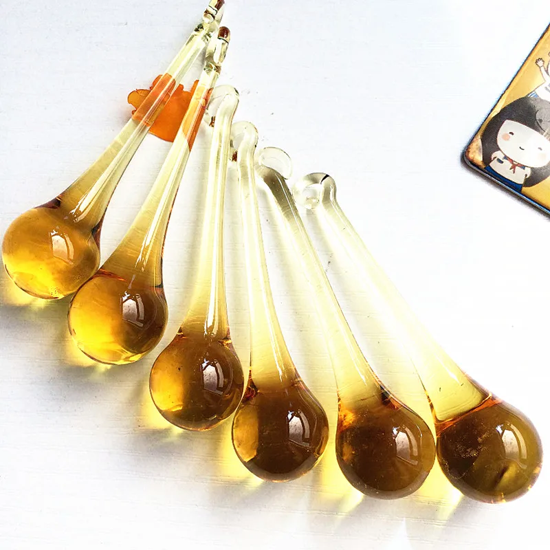 (Free Jump Rings) 12pcs/lot 20x80mm Golden Color Glass Chandelier Pendants Crystal Bead Curtain Ornaments Christmas Tree Hanging