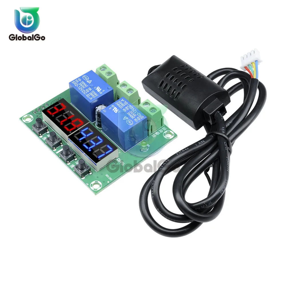 DC 12V Digital Display Dual Output Thermostat LED Temperature Humidity Controller Module Relay Thermometer Hygrometer M452