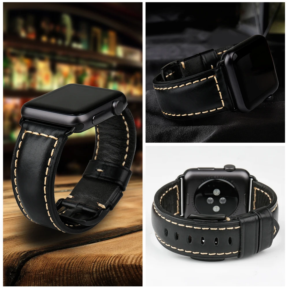 MAIKES Genuine Leather Watchband For Apple Watch Strap 45mm 41mm 42mm 44mm 40mm Series 7 6 SE 5 4 3 iWatch Watch Band