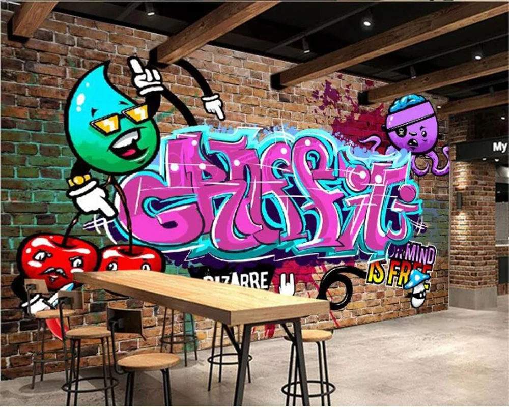 beibehang Custom Wallpaper 3d Photo Murals Retro Nostalgic Street Graffiti Bar Background wallpapers home decor Papel de parede