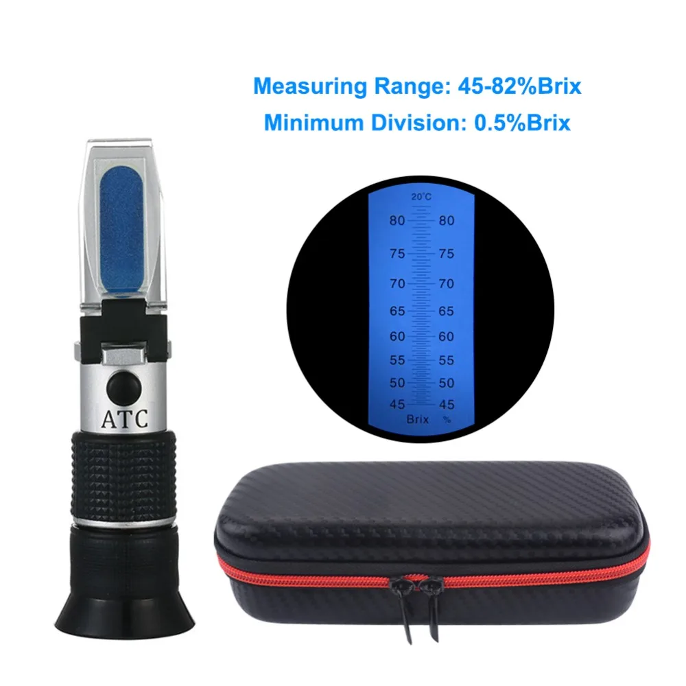 

Hand Held Brix Meter Refractometer 45-82% honey sugar refractometer Minimum Division 0.5%Brix ATC Refractometer