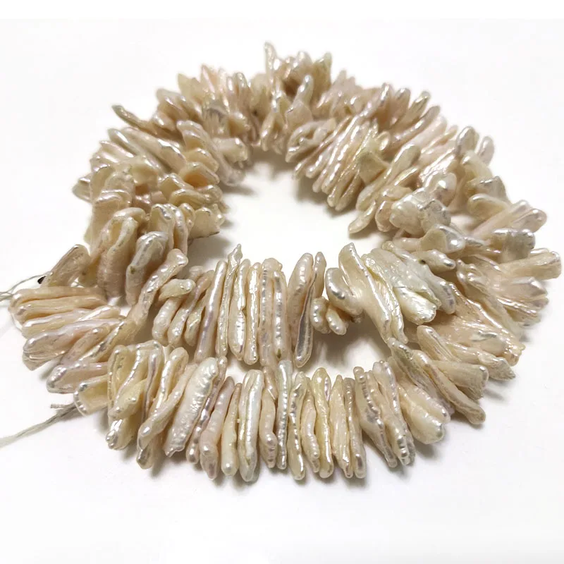 

16 inches 10-20 mm White Center-Drilled Natural Baroque Biwa Pearl Loose Strand