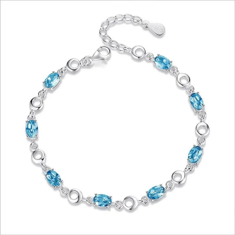 

Everoyal Top Quality Silver 925 Sterling Bracelets For Women Accessories Charm Zircon Ocean Blue Oval Bracelets Female Jewelry