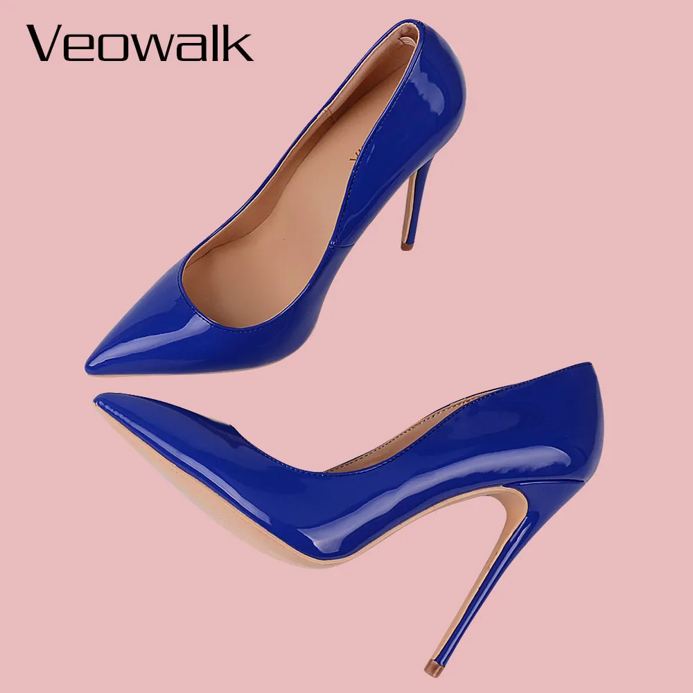 Veowalk décolleté classiche da donna in vernice blu Royal décolleté da donna tacchi a spillo tacchi alti estremi su misura accetta