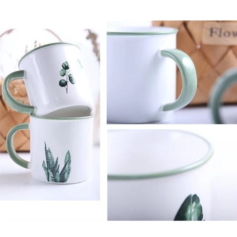 350ml Ceramic Cup Milk Tea Mug Green Plant Water Mug Coffe Mug Ceramic Office Drinkwear Birthday Gifts 1pc