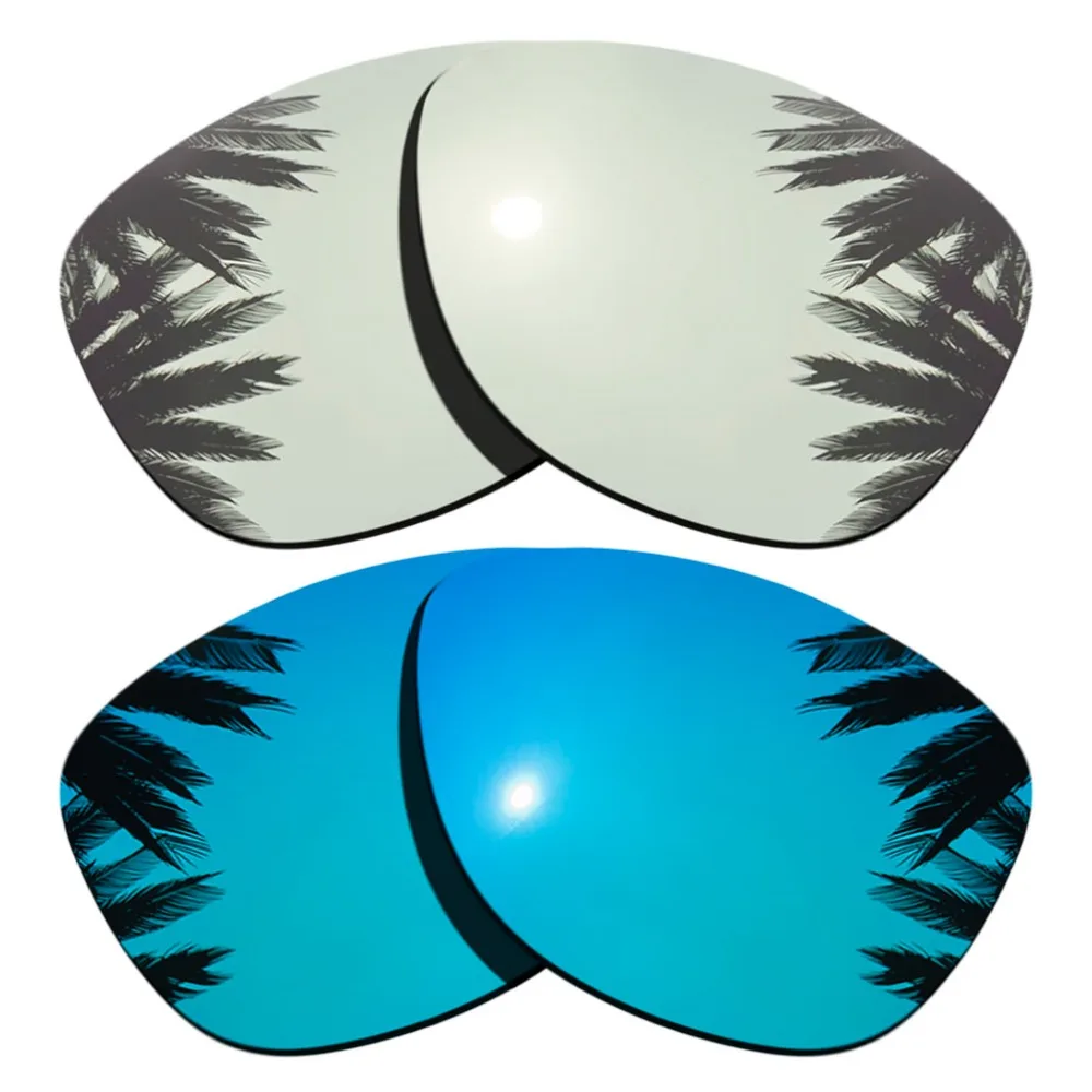 (Silver Mirrored+Ice Blue Mirrored Coating) 2-Pairs Polarized Replacement Lenses for Frogskins Frame 100% UVA & UVB Protection