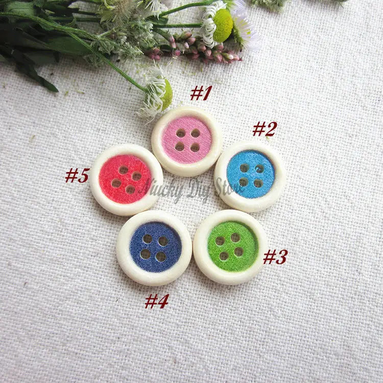 2014 Rushed Scrapbook Mixed 15mm 4 Hole Natural Candy Color Wooden Buttons for Children Handmade Crafts Or Sewing Accessories