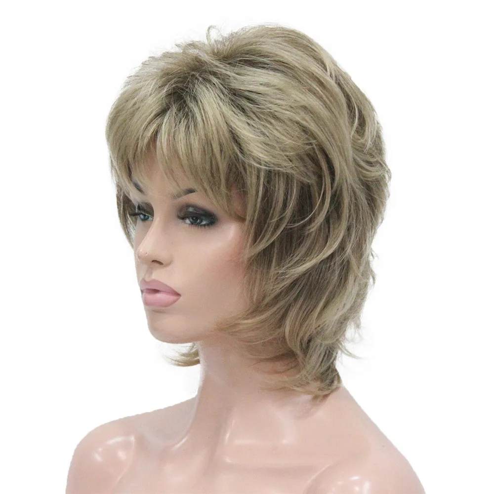 StrongBeauty Women Synthetic wig Short Hair Auburn/Blonde Natural wigs Capless Layered Hairstyles