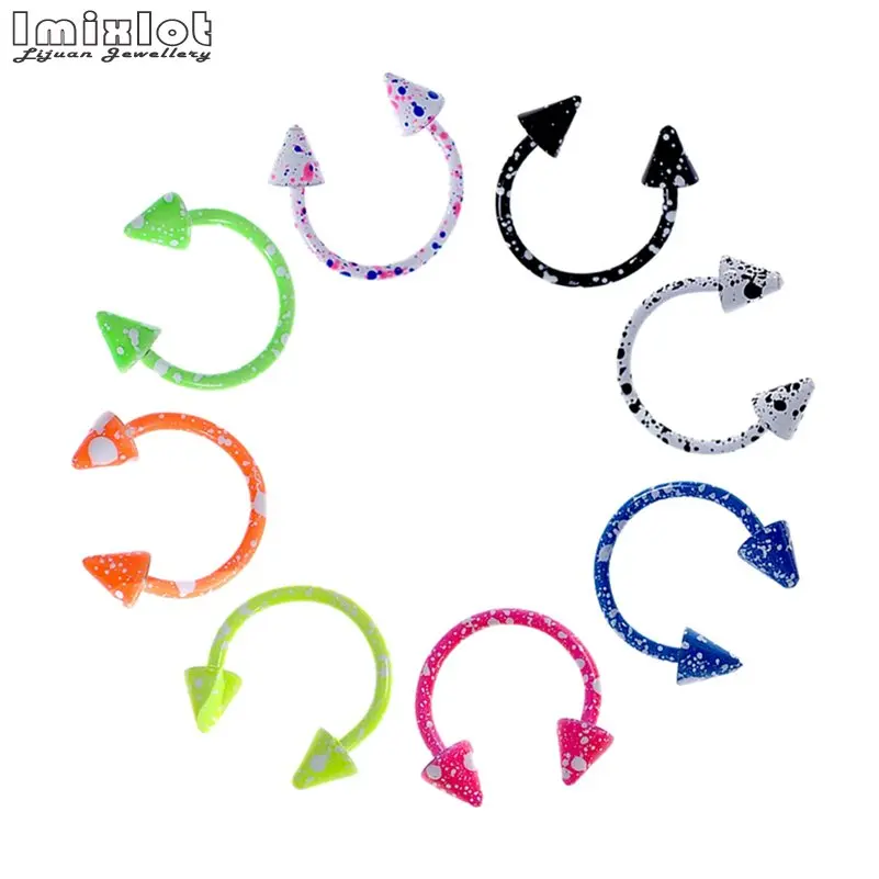 8pcs Steel Anodized Cone Circular Barbell Lip Nose Rings Piercing Colorful Horseshoe Helix Piercings Fashion Body Jewelry