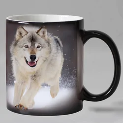 Funny Wolf Animal Heat Sensitive Coffee Mug Cup Ceramic Magic Color Changing Tea Milk Cups Beer Glass 11OZ