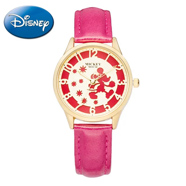 

Disney Original Designer Quartz Watches for Girl Japan Qurtz Movt High Quality 30M Waterproof Clock Table Leather Strap MK-11001