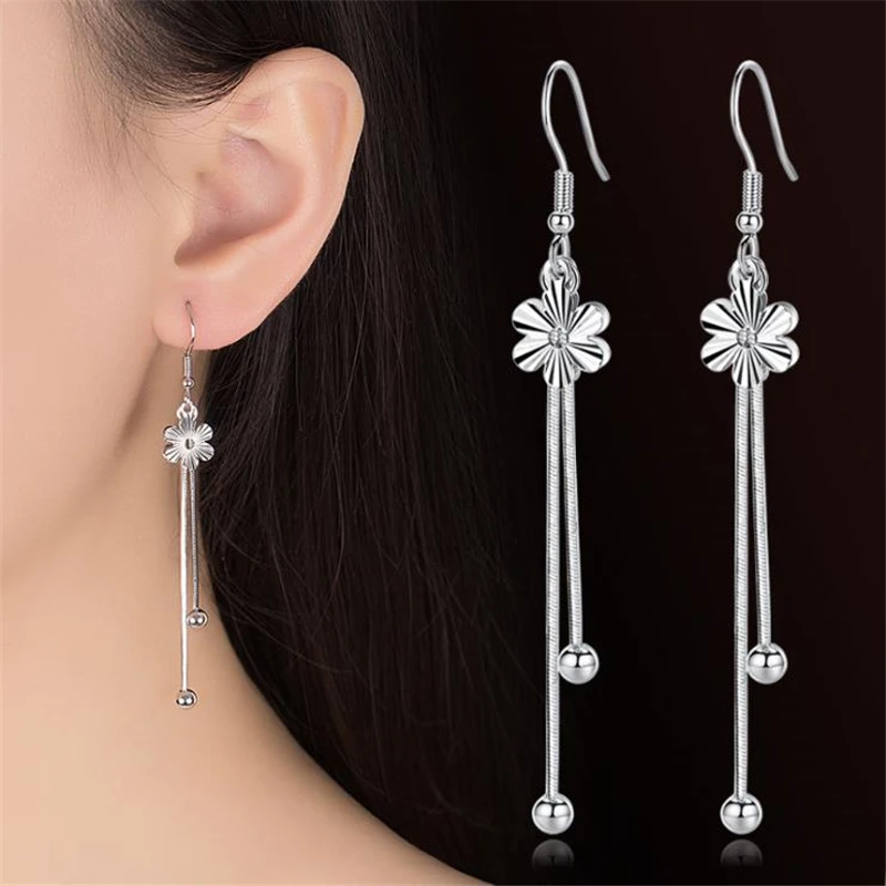 KOFSAC 2018 Latest Flower Design Drop Earrings Jewelry Long Tassels Temperament  925 Silver Earring For Women Engagement Party