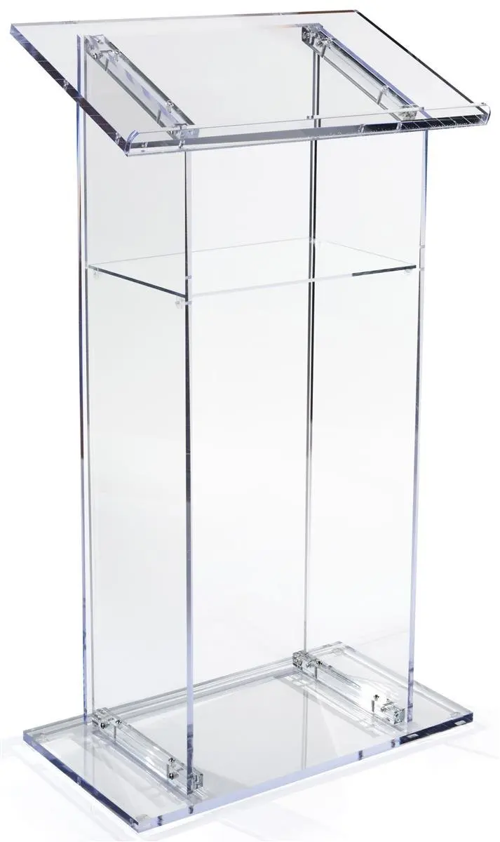 Clear Acrylic Lectern, Presentation Podium with Internal Shelf, 47 inches Tall plexiglass