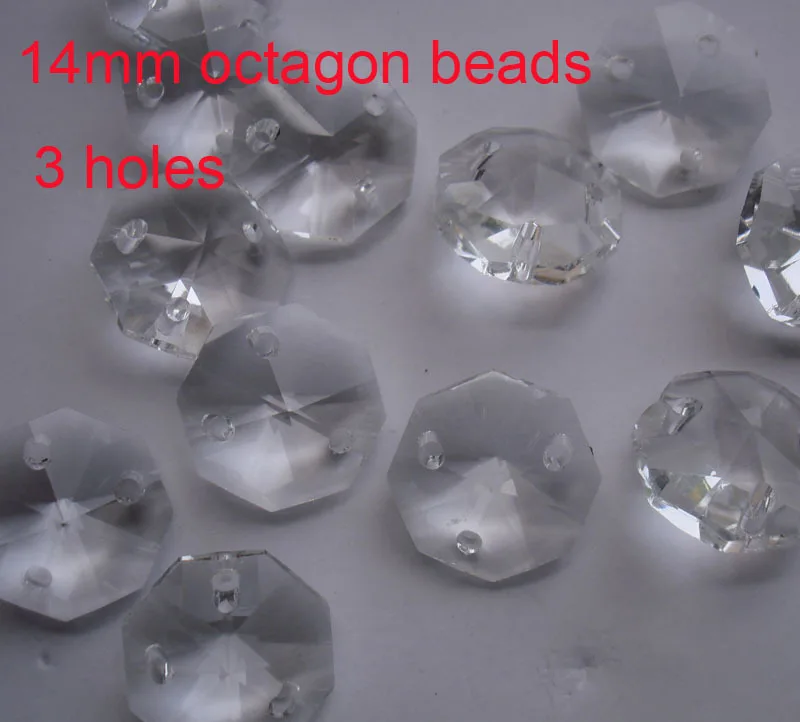 Clear 100pcs/Lot 14mm Crystal Chandelier Beads In Three Holes Wedding Garland Strand Beads Decorate The Christmas Tree