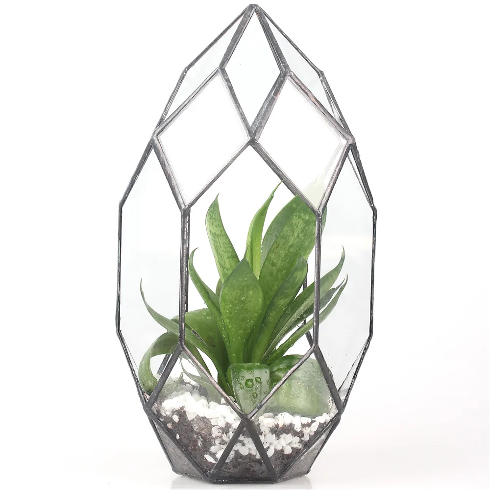 NCYP Modern Geometric Terrarium Flower Pot Large Irregular Polyhedral Glass Terrarium Containers Plant Flowerpot 11 inch