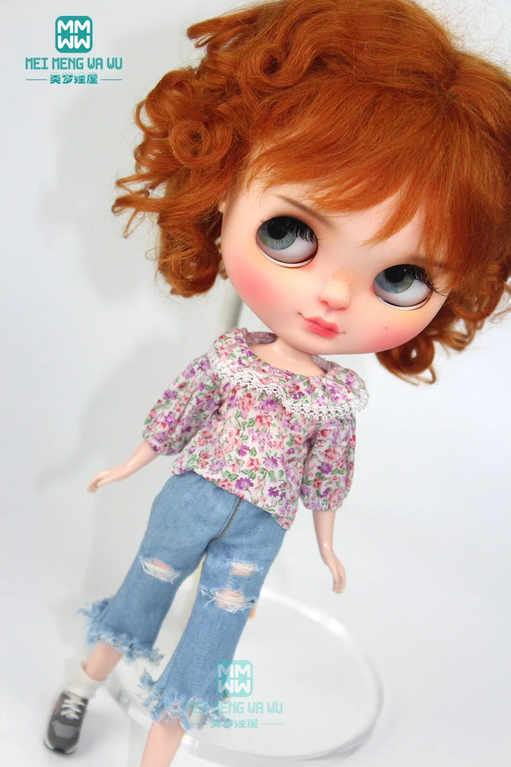 1PCS Blyth clothes fashion Broken flower shirt, shredded jeans for Blyth Azone 1/6 doll accessories