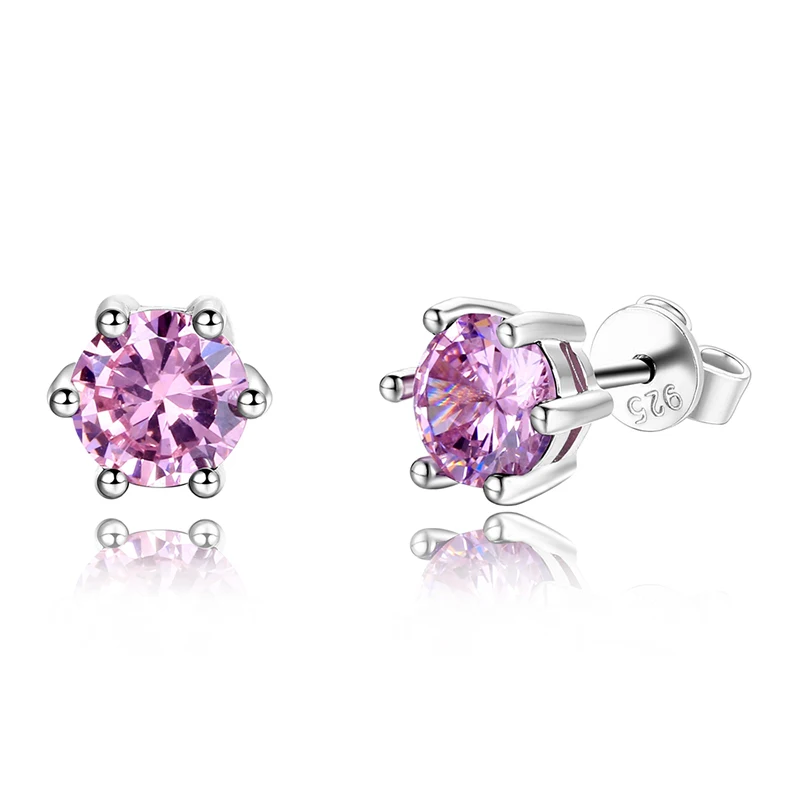 

Female Ear Studs 925 Sterling Silver Fine Jewelry Round AAAAA Pink Zircon Wedding Engaging Party Gift