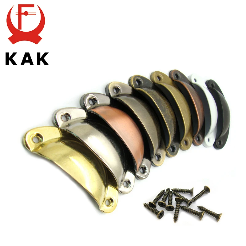 KAK 10pcs Retro Metal Kitchen Drawer Cabinet Door Handle And Furniture Knobs Handware Cupboard Antique Brass Shell Pull Handles