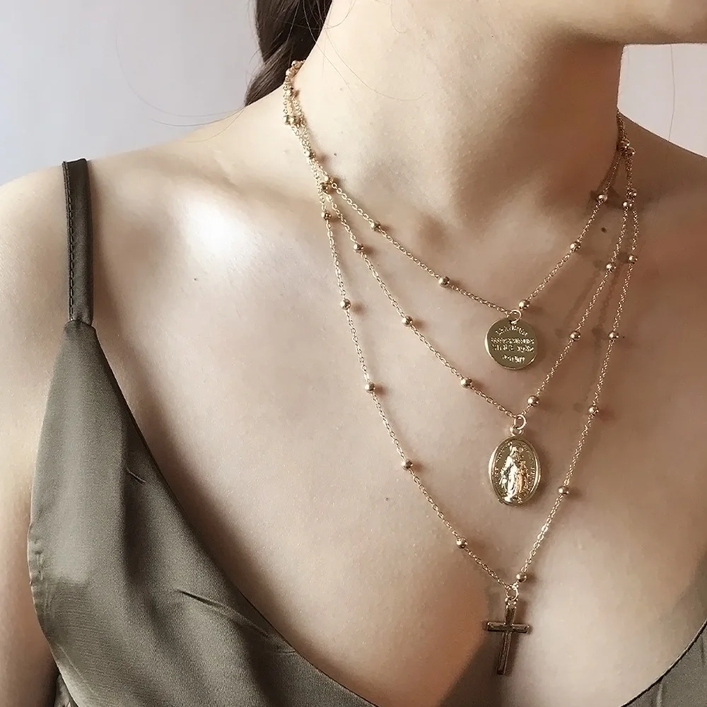 ONSTALL 2018 Accessories Fashion Style Geometric Metal Sequins Multilayer Necklace Necklace