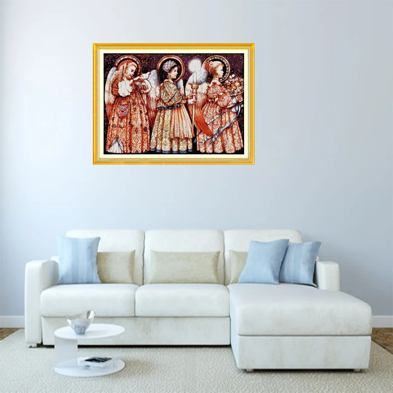 11CT 14CT Cross stitch Embroidery Kit Christmas Eve Angel Cute Girl Handmade DIY Sewing Embroidery Three Little Angels Figure