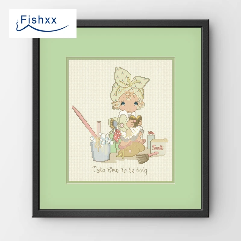 European Style Idyllic Cartoon Characters Fishxx Cross Stitch Kit H040 Finishing The Clean Girl Hand Sewing