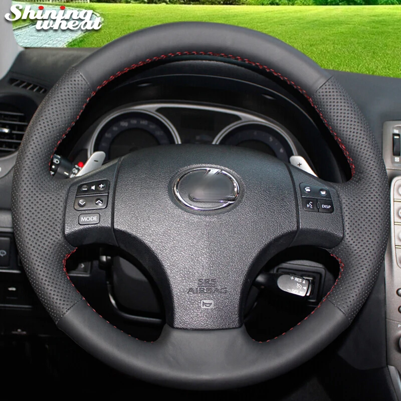 

Shining wheat Black Genuine Leather Car Steering Wheel Cover for Lexus IS IS250 IS250C IS300 IS300C IS350 IS350C F SPORT 2005-11