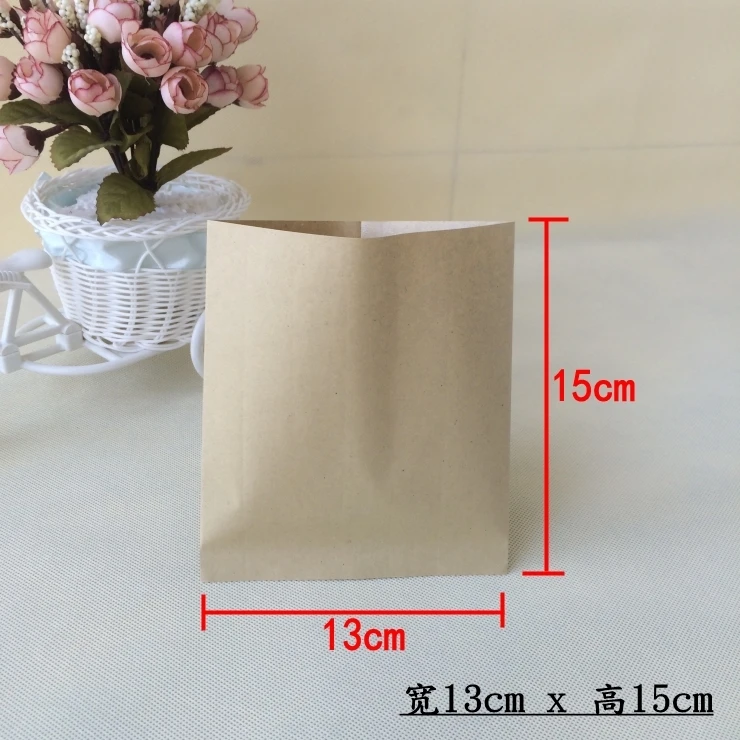 100Pcs/Lot 13*15cm Kraft Paper Food Bags Greaseproof Paper Party Brown Vintage Pack For Fried Chips Bread Snack Package Bags