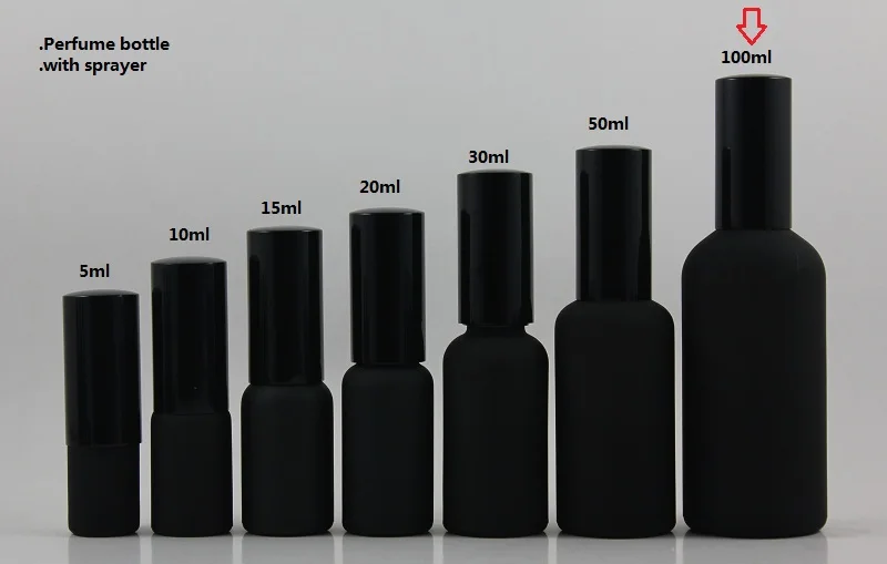 

wholesale 100ml black frosted travel refillable perfume bottle with black atomiser spray mist lid ,100ml glass perfume packing