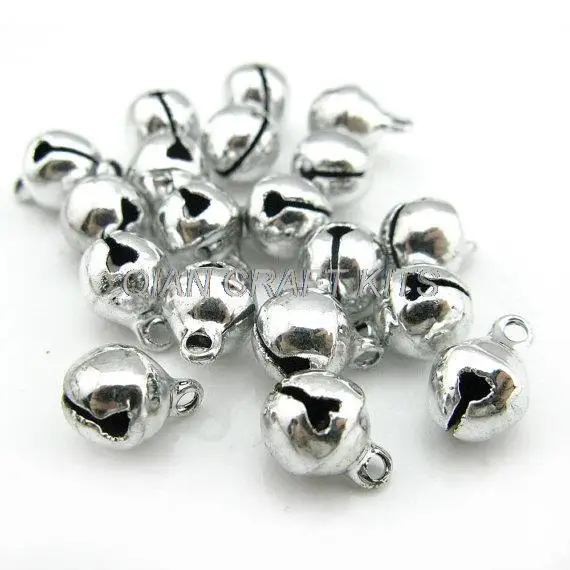 

800pcs 8mm Silver plated round shape metal bells charms lead and nickle free D25