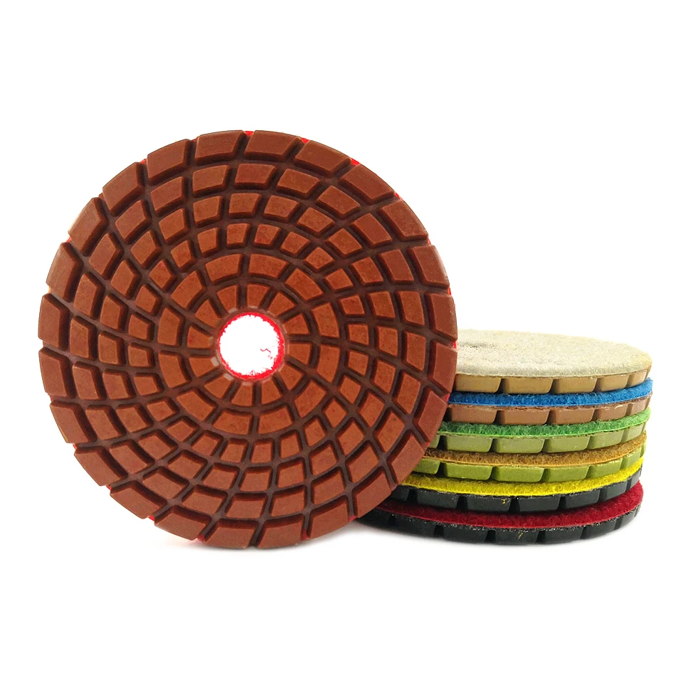 RIJILEI 7PCS 4inch diamond polishing pads thick 4mm Wet Diamond concrete floor polishing pad for marble stone Grinding Discs