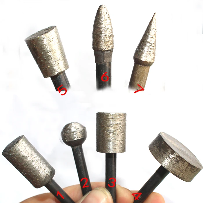 1Pcs 46# 6mm Shank Diamond Grinding Heads Sintering Mounted Points T Ball Cone Cylindrical Wheel Stone Carving Grinding