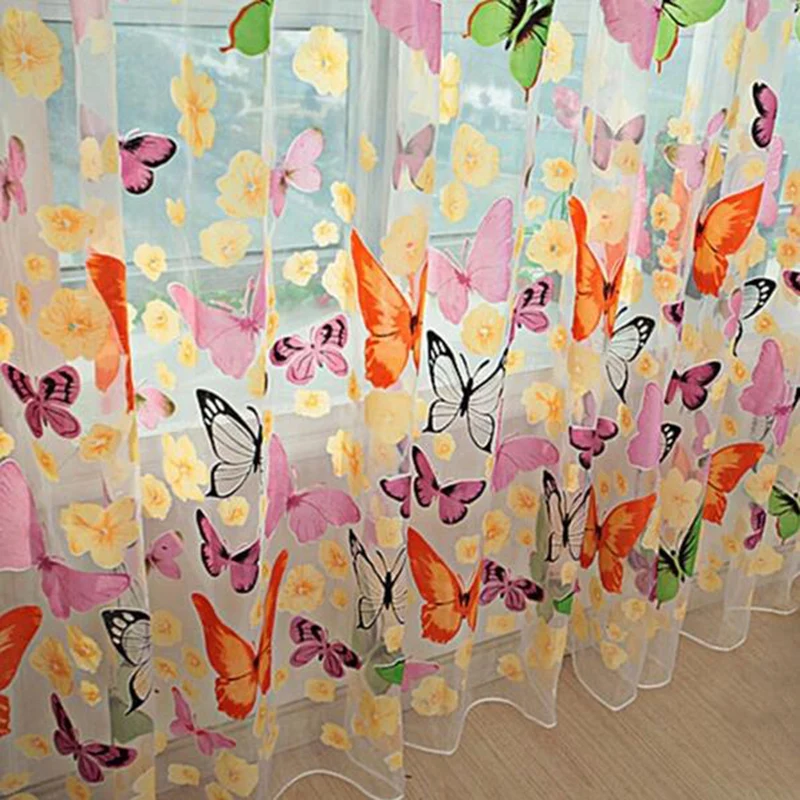 Romantic Butterfly Curtain Butterflies Printed Tulle Voile Curtains for Screen Window Balcony Sheer Panel Cortina hot sale