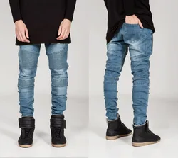 Denim Skinny Elastic Pants Joggers for Men Jeans Mens Biker Jeans Motorcycle Slim Fit Washed Yellow Black Grey Blue