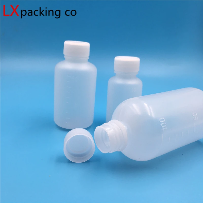 100pcs 100ml White Lucency Plastic PE Empty Bottle Soup Pill Powder Essence A Calibration packaging Empty bottles