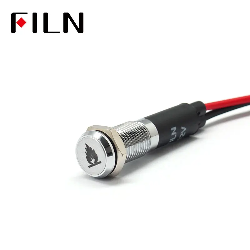 Film 8mm deska rozdzielcza samochodu symbolem płomienia led czerwony żółty biały niebieski zielony 12 v wskaźnik led światło z 20 cm kabel