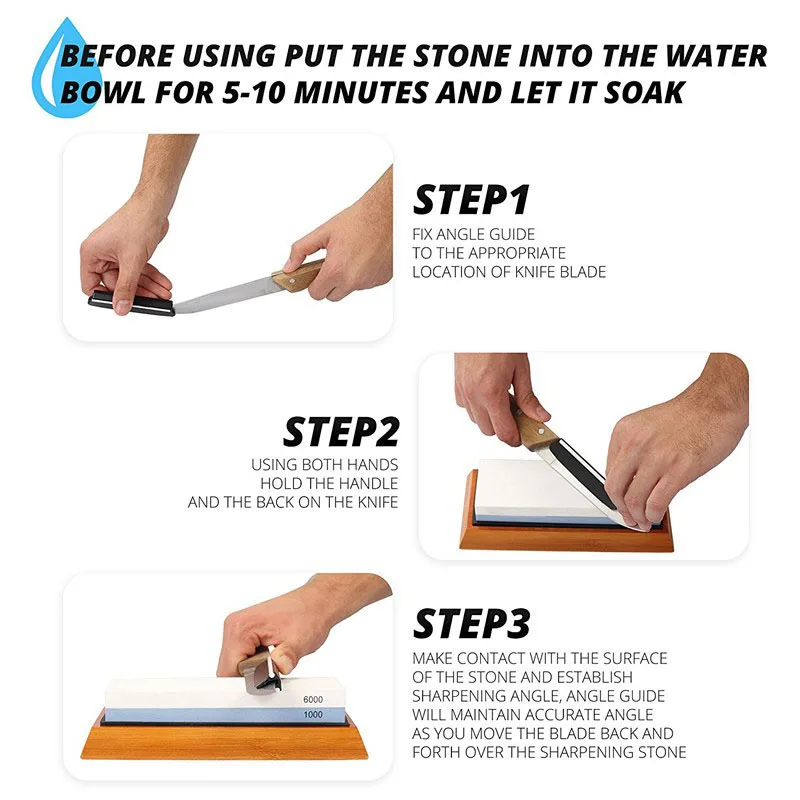 Imagem -05 - Afiador de Faca de Pedra Dupla Face Pedra de Amolar Ferramenta de Amolar Base de Bambu Guia Angular 1000 6000