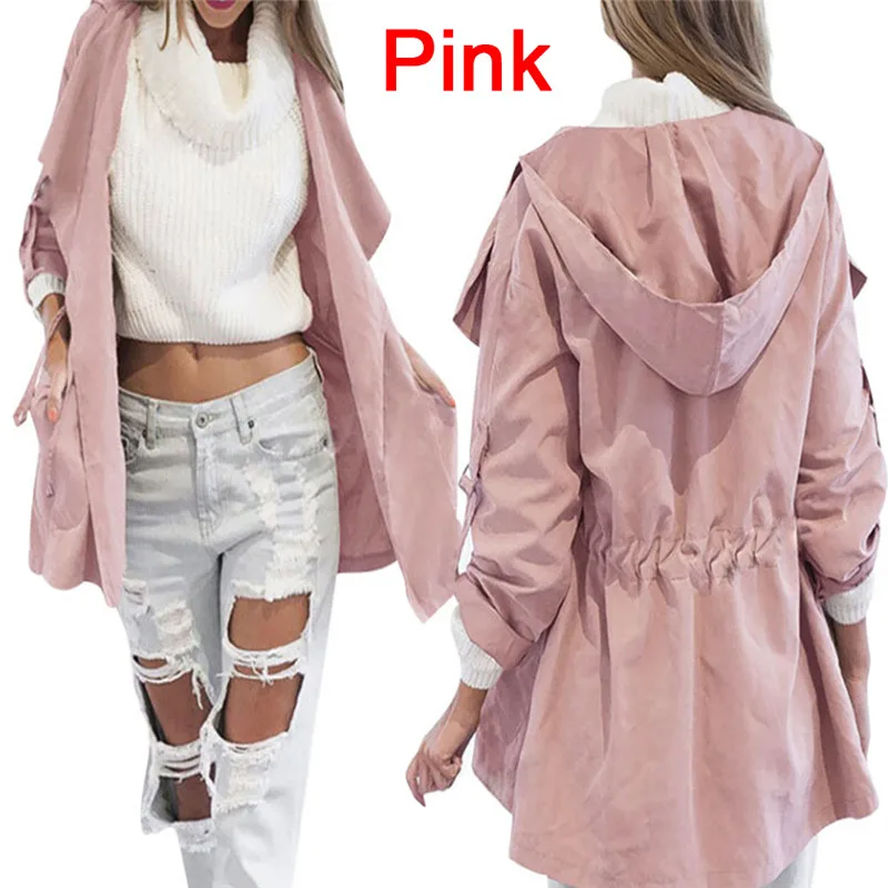 

Fashion Women Jacket Coat Long Sleeve Hooded Coat Ladies Casual Elastic Waist Pocket Kimono Female Loose Outwear