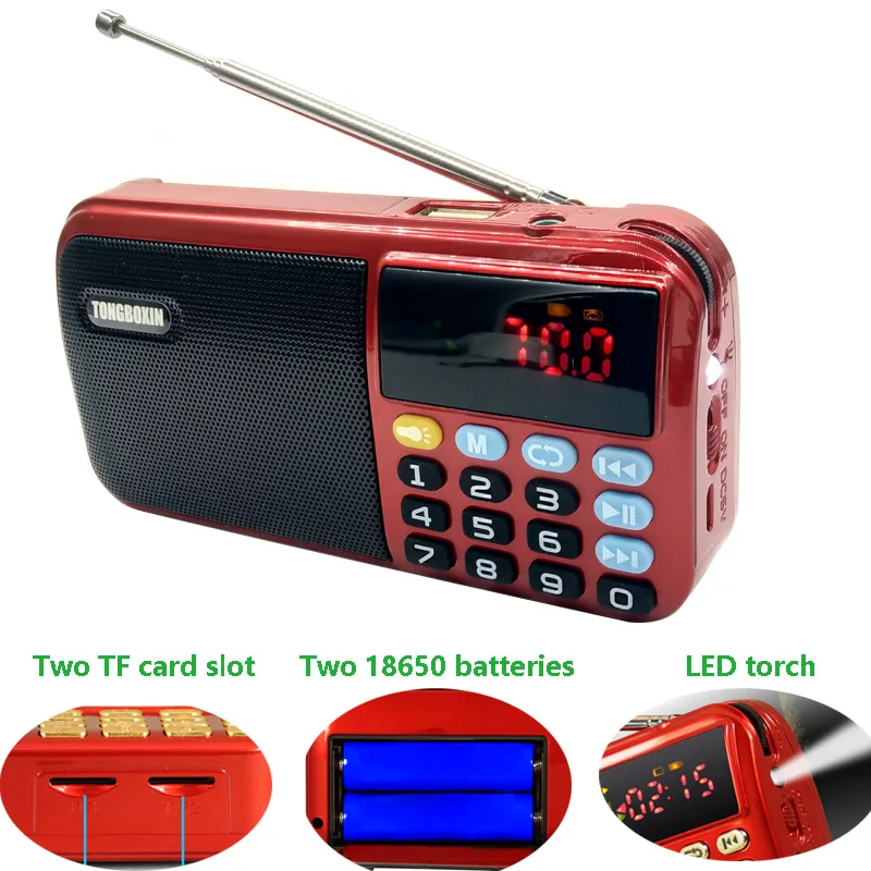 C-803 With Two 18650 Batteries Slot & LED Flashlight &Two TF Card Slot Portable Bluetooh FM Radio Wireless USB Speaker