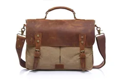Nesitu-maletín Vintage de cuero Crazy Horse para hombre y mujer, bolsos de lona, café, cian, Azul, Gris, caqui, verde, Cartera de mensajero, M1807