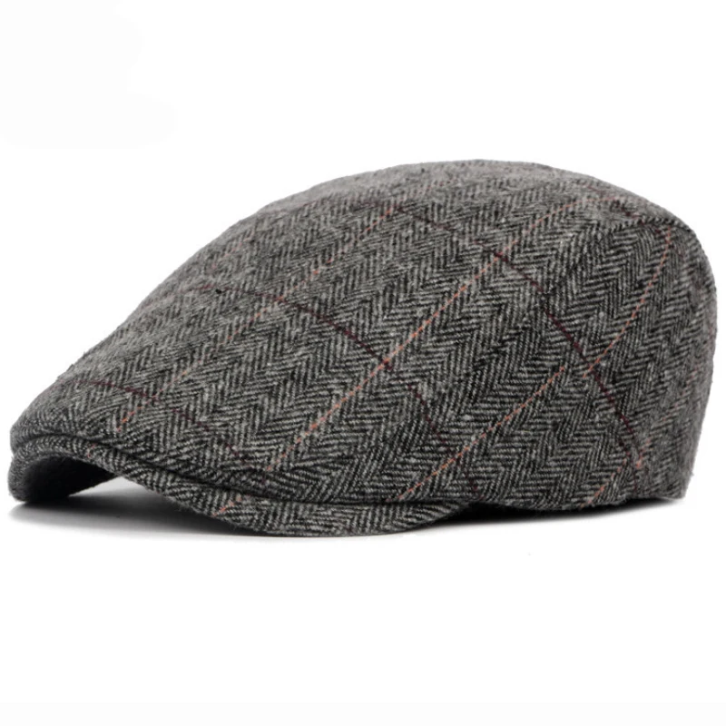 HT1329 Berets for Men Autumn Winter Men Cap Wool Beret Hat Retro Plaid Advanced Flat  Cap Classic Vintage Striped Beret Cap