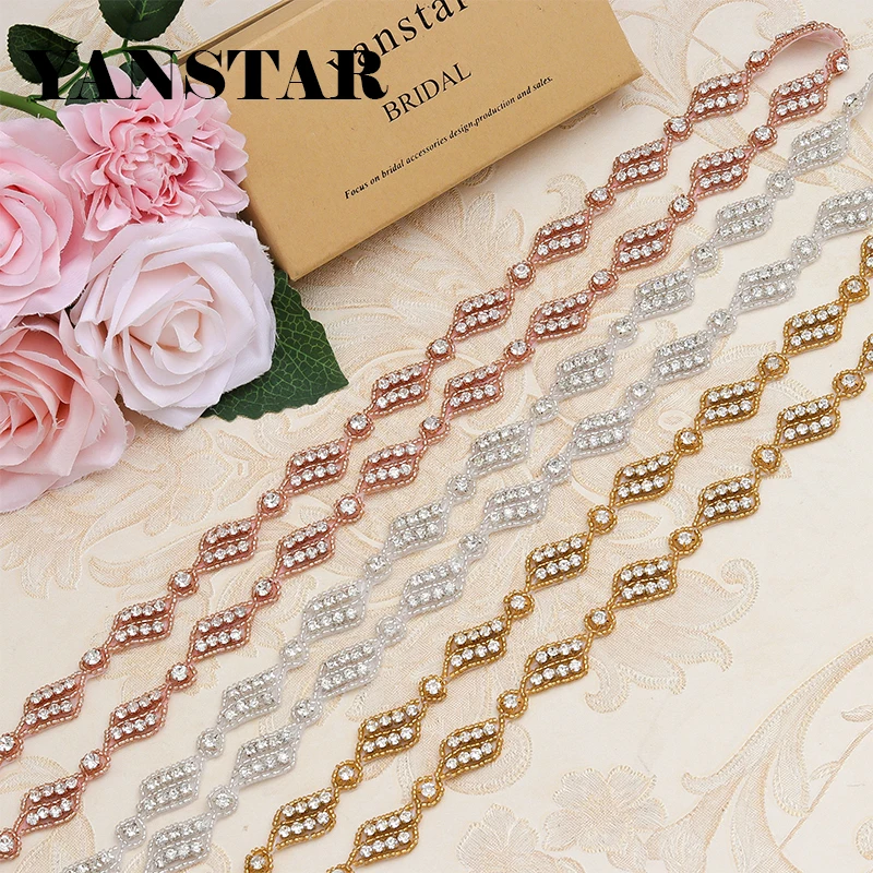 

YANSTAR (10Yards) Wholesale Handmade Wedding Dress Belts Crystal Rhinestones Appliques Accessory Sewing On Bridal Sash YS881