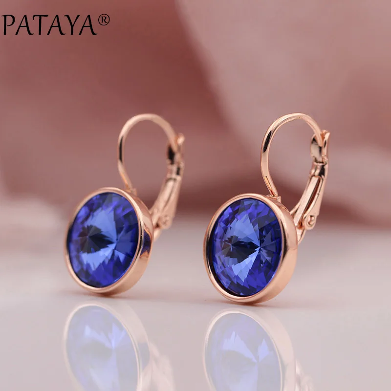 PATAYA 328 Anniversary 585 Rose Gold Color Round Crystal Dangle Earrings Women Wedding Party Luxury Fine Jewelry Accessories