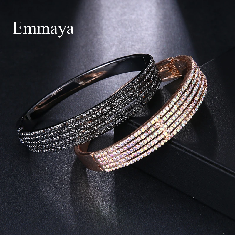 Emmaya New Arrival CZ Zircon Stone Rose Gold color Gun Black Bangle Fashion Women Bracelet Jewelry Wedding Party