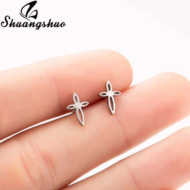 Shuangshuo Koreanische Blume Stud Ohrringe Für Frauen Ohrringe Kleine Kreuz Metall Ohr Studs Schmuck pendientes moda mujer 2019